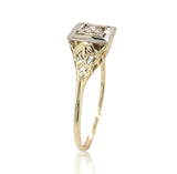 14k Gold Art Deco Filigree Ring w/Champagne Genuine Natural Diamond (#J6811)