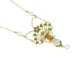 12k Yellow Gold Victorian Citrine and Pearl Large Lavaliere Pendant (#J4621)