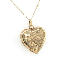 9k Yellow Gold Heart Shaped Locket with Engraved Flowers (#J6431)