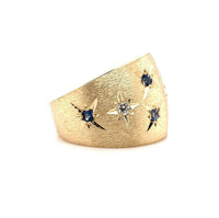 14k Yellow Gold Wide Heavy Sapphire and Diamond Band Ring (#J5438)