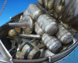 Japanese .950 Silver Sculpture Ship w/ Sail Faux Gold Barrels Wood Base (#5366)