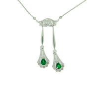 18k White Gold Fancy Drop Genuine Natural Emerald and Diamond Necklace (#J4719)