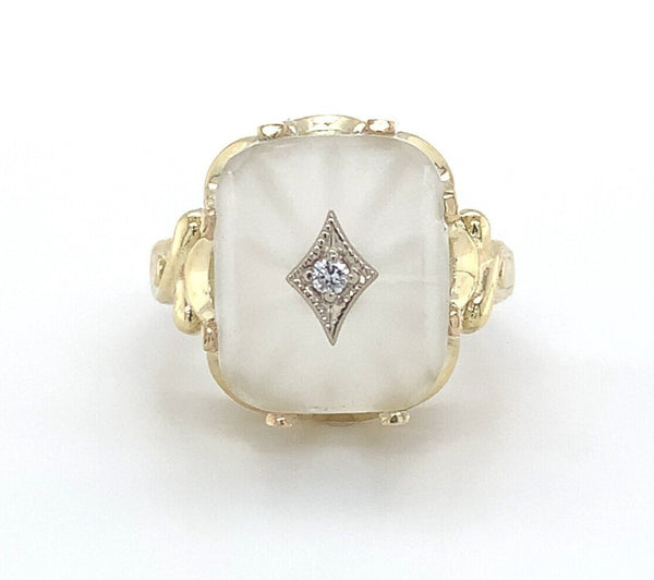 14k Yellow Gold Camphor Glass Vintage Ring Jewelry (#J5847)