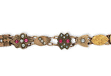 Gold Filled Gold Top Victorian 16 Slides Bracelet Garnets Rubies Pearls (#J6649)