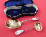 Coin Silver Fruit Set 2pc in Fitted Box Fruit Scoop and Sugar Sifter Gold Washed