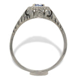 18k White Gold .28ct Blue Genuine Natural Sapphire Engraved Art Deco Ring #J7171
