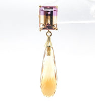 14k Yellow Gold Genuine Natural Ametrine Earrings with Citrine Drops (#J6527)
