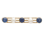 14k Yellow Gold Montana Sapphire and Pearl Bar Pin Signed Jewelry (#J7044)