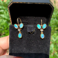14k Yellow Gold Genuine Natural Opal Diamond Drop Earrings w/Lively Color #J7297