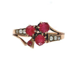 10k Yellow Gold Victorian Synthetic Lab-Created Ruby/Paste Clover Ring (#J6291)