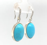 14k White Gold 9.17ct TW Genuine Natural Turquoise and Diamond Earrings (#J6115)