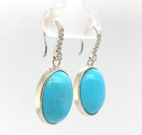 14k White Gold 9.17ct TW Genuine Natural Turquoise and Diamond Earrings (#J6115)
