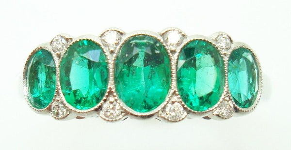 Very Fine Platinum Genuine Natural Emerald Diamond Ring (#J147)