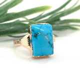 14k Yellow Gold 5.51 Carat Sleeping Beauty Genuine Natural Turquoise Ring #J7491
