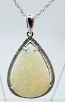 14k Gold 5.67ct Pear Genuine Natural Opal Pendant with .16ct Diamonds (#J3427)