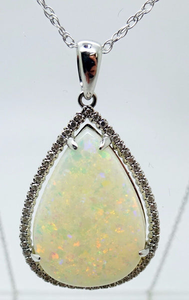 14k Gold 5.67ct Pear Genuine Natural Opal Pendant with .16ct Diamonds (#J3427)