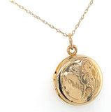 10k Yellow Gold Round Engraved Locket with 14k Chain Jewelry "Donjia" (#J6525)