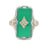 10k Gold Filigree Ring w/ Green Genuine Natural Onyx and Diamond Accent (#J6597)