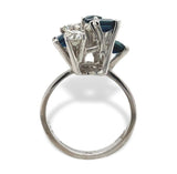 18k White Gold Genuine Natural Sapphire Diamond Modernist Handmade Ring (#J7081)