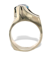14k White Gold Heavy Modern Custom Genuine Natural Blue Topaz Ring (#J7313)