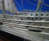 Danish .833 Silver Sculpture Ship with Three Masts Sails Wire Wood Base (#5402)
