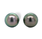 Fine Platinum Stud Earrings with 10.5mm Tahitian Pearls Jewelry (#J7119)