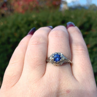 18k White Gold Filigree Ring with 1 Carat Blue Genuine Natural Sapphire (#J6461)