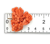 14k Gold Carved Floral Flowers Genuine Natural Orange Coral Pendant (#J7338)