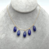 14k Yellow Gold Necklace w/ Five Genuine Natural Lapis Briolette Drops (#J7599)