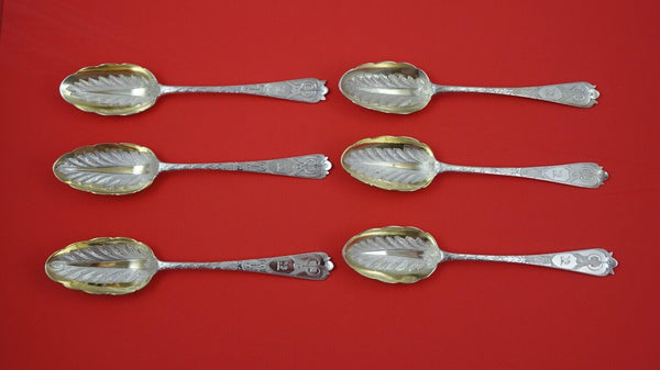 English Victorian Sterling Silver Dessert Spoon set of 6 elaborate chased 6 3/4"