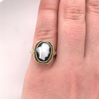 14k Yellow Gold Art Deco Filigree Genuine Natural Stone Cameo Ring (#J5412)