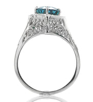 14k White Gold Filigree 3.70 Carat Teal Blue Genuine Natural Zircon Ring #J6922