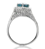 14k White Gold Filigree 3.70 Carat Teal Blue Genuine Natural Zircon Ring #J6922