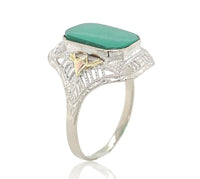 10k White Gold Filigree Ring with Genuine Natural Green Onyx w/ Accents (#J6598)