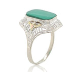 10k White Gold Filigree Ring with Genuine Natural Green Onyx w/ Accents (#J6598)