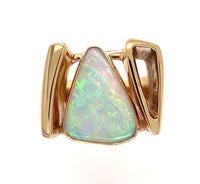 14k Yellow Gold Heavy Custom Australian Genuine Natural Opal Ring 9.5 (#J7314)