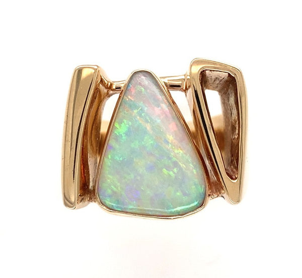 14k Yellow Gold Heavy Custom Australian Genuine Natural Opal Ring 9.5 (#J7314)