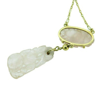 14k Yellow Gold Carved Genuine Natural Rose Quartz Necklace (#J4681)