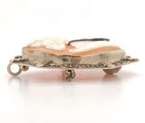 14k Gold Shell Cameo Pin Pendant Art Deco Filigree Frame with Diamond (#J6888)