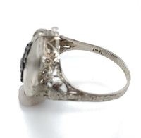 14k White Gold Filigree Genuine Natural Rock Crystal Diamond Ring (#J6207)