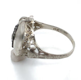 14k White Gold Filigree Genuine Natural Rock Crystal Diamond Ring (#J6207)