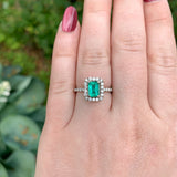 14k White Gold 1 Carat Genuine Natural Emerald Ring with Diamond Halo (#J7370)