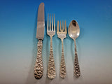Rose by Stieff Sterling Silver Flatware Set Service 24 pieces Repousse