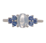 Platinum 1.13 Carat Genuine Natural Moonstone and Blue Sapphire Ring (#J7170)