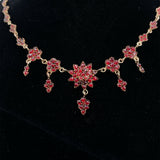 Genuine Natural Bohemian Garnet Necklace Rosettes and Drops (#J5502)