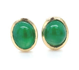 18k Yellow Gold A Grade Jadeite Jade Stud Earrings Bezel Set Jewelry (#J6684)