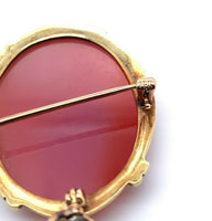 14k Gold Genuine Natural Hard Stone Carnelian Agate Cameo Pin Pendant (#J5133)