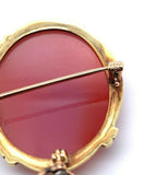 14k Gold Genuine Natural Hard Stone Carnelian Agate Cameo Pin Pendant (#J5133)