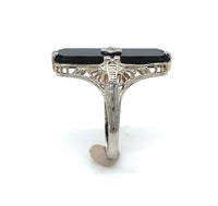 14k White Gold Genuine Natural Onyx Filigree Ring w/ Diamond Size 6.75 (#J6209)