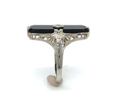 14k White Gold Genuine Natural Onyx Filigree Ring w/ Diamond Size 6.75 (#J6209)